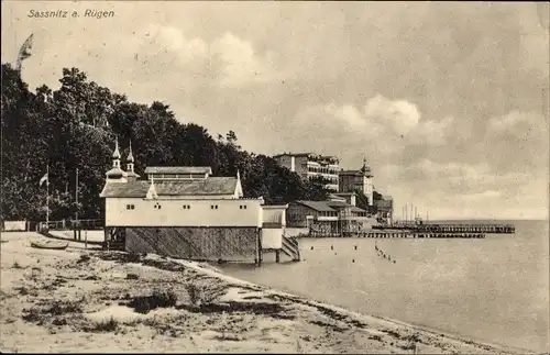 Ak Sassnitz auf Rügen, Strand, Seebrücke