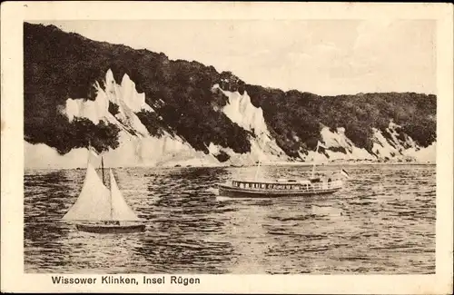 Ak Sassnitz auf Rügen, Wissower Klinken, Segelboot, Schiff