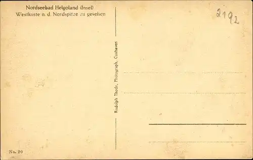 Ak Nordseeinsel Helgoland, Westküste n. d. Nordspitze
