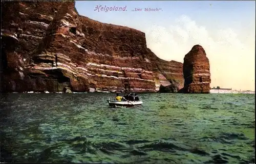 Ak Nordseeinsel Helgoland, der Mönch, Ruderboot