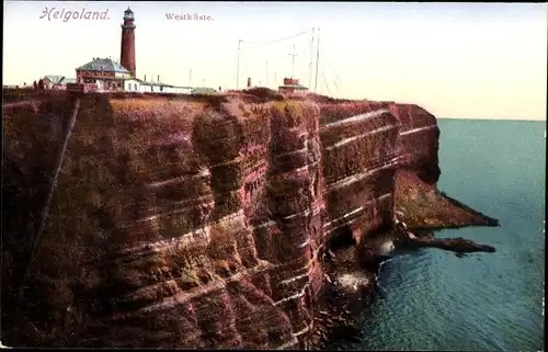 Ak Nordseeinsel Helgoland, Westküste, Leuchtturm