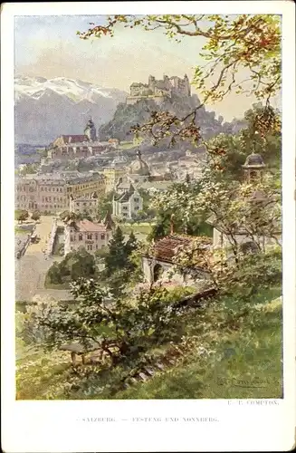 Künstler Ak Compton, E. T., Salzburg in Österreich, Festung und Nonnberg
