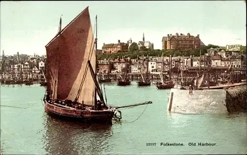 Ak Folkestone Kent England, Alter Hafen