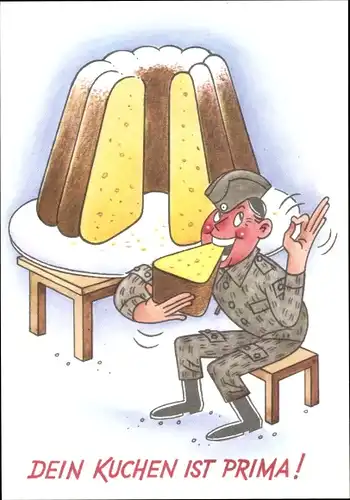 Künstler Ak Berein, Harry, Dein Kuchen ist prima, NVA Soldat