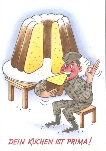 Künstler Ak Berein, Harry, Dein Kuchen ist prima, NVA Soldat