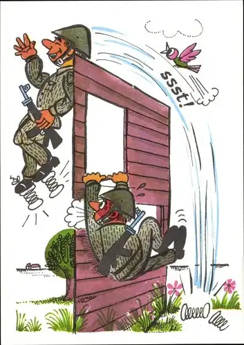 Künstler Ak Lilienthal, Jörg, NVA Soldaten mit Sprungfedern, Hindernis