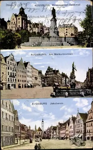 Ak Augsburg in Schwaben, Prinzregenten-Denkmal, Merkurbrunnen, Jakoberstraße