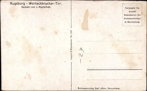 Künstler Ak Marschall, Augsburg in Schwaben, Wertachbruckertor