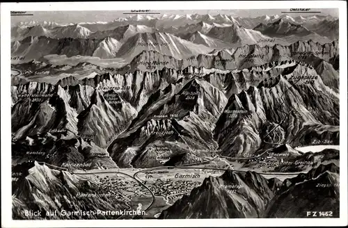Ak Garmisch Partenkirchen in Oberbayern, Ortsansicht, Gebirge, Alpsitze, Kainzenbad