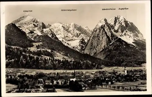 Ak Garmisch Partenkirchen in Oberbayern, Panorama, Alpspitze, Waxensteine, Zugspitze