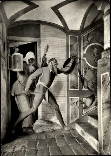 Ak Landshut in Niederbayern, Burg Trausnitz, Narrentreppe, Wandgemälde, A. Scatzi gen. Paduano