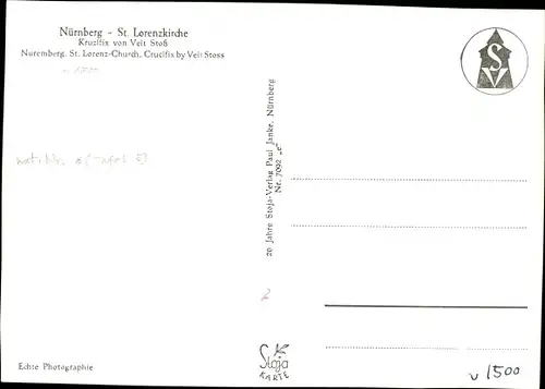 Ak Nürnberg in Mittelfranken, St. Lorenzkirche, Kruzifix, Veit Stoß