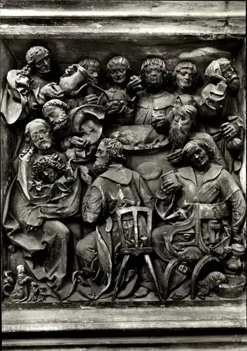 Ak Nürnberg in Mittelfranken, St. Sebalduskirche, Abendmahl, Volckhammer-Relief, Veit Stoß, 1499