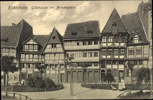 Ak Hildesheim in Niedersachsen, Gildehäuser am Andreasplatz