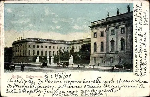 Ak Berlin, Unter den Linden, Universität, Kutschen