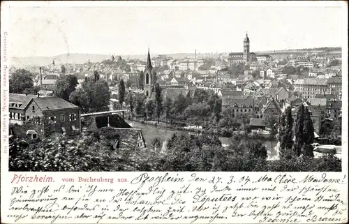 Ak Pforzheim im Schwarzwald, Panorama vom Buchenberg aus