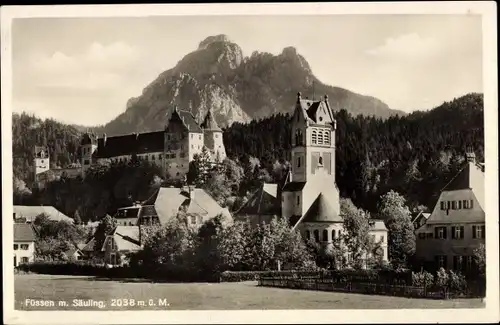 Ak Füssen im Allgäu, Teilansicht, Säuling