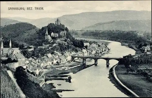 Ak Saarburg an der Saar Bezirk Trier, Panorama, Brücke