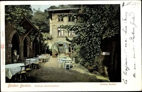 Ak Baden Baden am Schwarzwald, Hohen-Baden, Schloss Restaurant