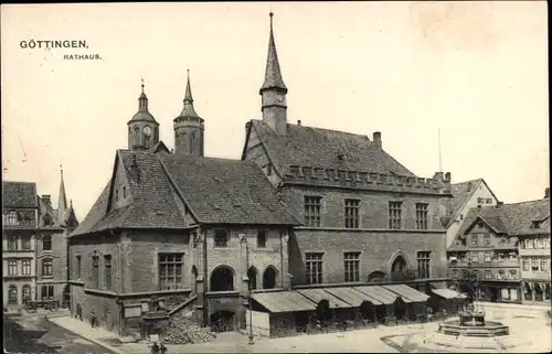 Ak Göttingen, Rathaus, Brunnen