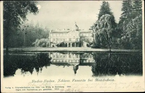 Mondschein Ak Baden Baden am Schwarzwald, Schloss Favorite