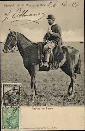 Ak Argentinien, Gaucho de Paseo, Gaucho zu Pferd