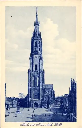 Ak Delft Südholland Niederlande, Markt, Nieuwe Kerk