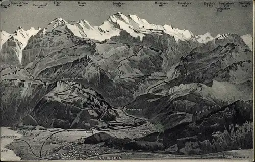Landkarten Ak Interlaken Kanton Bern Schweiz, Berneroberland