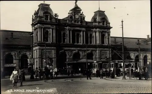 Ak Mainz am Rhein, Hauptbahnhof, Straßenbahn