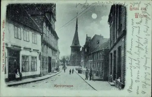 Mondschein Ak Wilster in Holstein, Marktstraße, Kirche