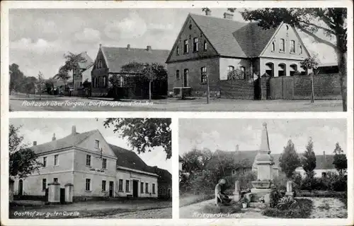 Ak Roitzsch Trossin in Sachsen, Dorfstraße, Schule, Gasthof zur guten Quelle, Kriegerdenkmal