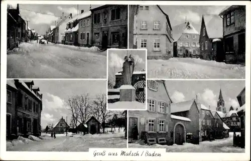 Ak Malsch in Baden, Teilansichten, Winter