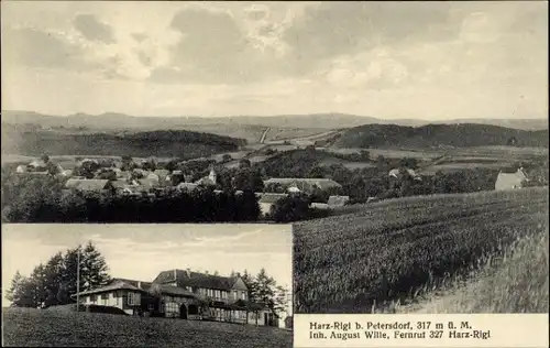 Ak Petersdorf Nordhausen in Thüringen, Gastwirtschaft, Landschaftspanorama, Harz Rigi