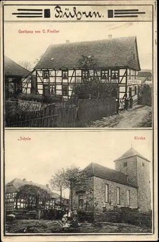 Ak Bühren Niedersachsen, Gasthaus C. Fiedler, Schule, Kirche