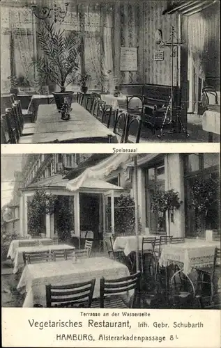 Ak Hamburg, Vegetarisches Restaurant, Alsterarkadenpassage 8, Terrasse, Speisesaal