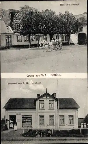 Ak Wallsbüll in Schleswig Holstein, Hansens Gasthof, Bäckerei Hinrichsen