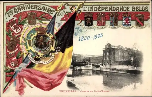Wappen Ak Bruxelles Brüssel, 75e Anniversaire de l'Independance Belge, Caserne du Petit Chateau