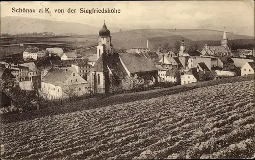 Ak Świerzawa Schönau an der Katzbach Schlesien Polen, Panorama, Blick von der Siegfriedshöhe