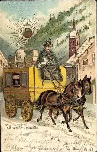 Präge Künstler Litho Fröhliche Weihnachten, Postkutsche