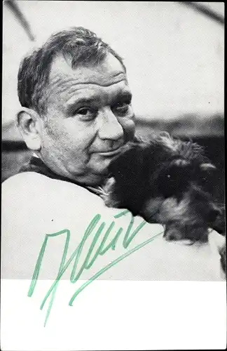 Ak Schauspieler Fritz Muliar, Portrait mit Hund, Autogramm