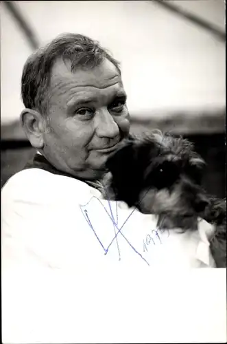 Ak Schauspieler Fritz Muliar, Portrait mit Hund, Autogramm