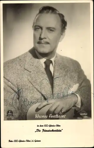 Ak Schauspieler Werner Fuetterer, Portrait, Film Die Privatsekretärin, FBZ Verlag, Autogramm