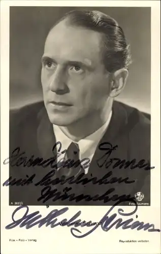 Ak Schauspieler Wilhelm Strienz, Portrait, Autogramm