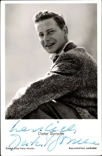 Ak Schauspieler Dieter Borsche, Portrait, Autogramm, Sakko, Kragen, Dr. Holl