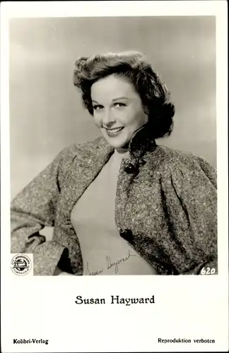 Ak Schauspielerin Susan Hayward, Portrait, Autogramm