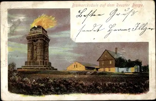 Ak Ronneburg in Thüringen, Altenburger Bismarcksäule auf dem Reuster Berge, Bismarckfeuer