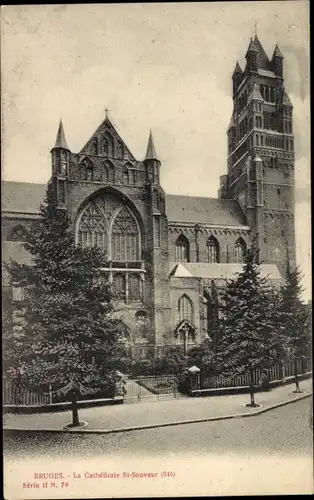 Ak Bruges Brügge Flandern Westflandern, Cathedrale St. Sauveur