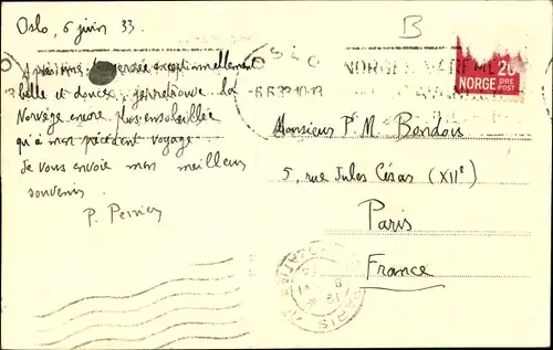 Ak Oslo Norwegen, Karl Johans gate, Denkmal, Luftbild