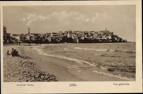 Ak Tel Aviv Jaffa Israel, Gesamtansicht vom Strand aus