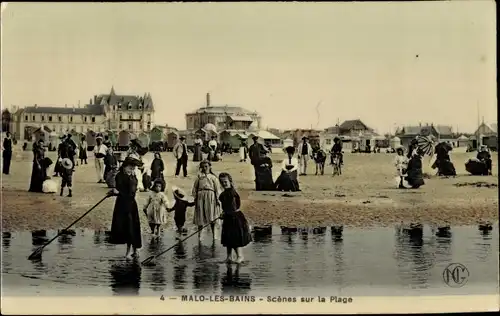 Ak Malo les Bains Nord, scenes sur la Plage